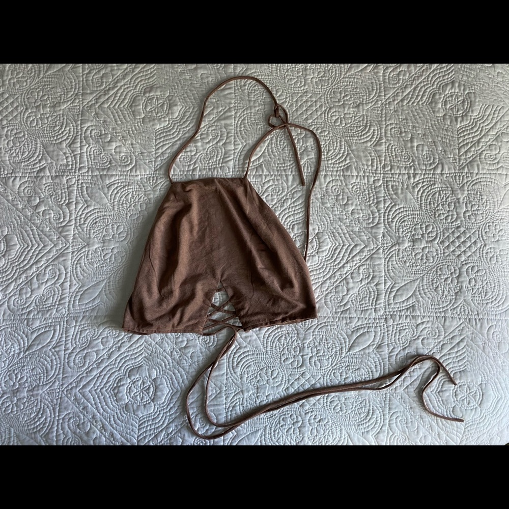 Tan suede halter crop top